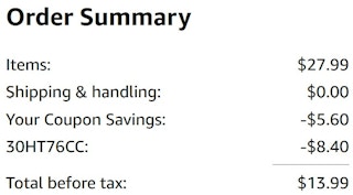 An Amazon order summary ending in $13.99