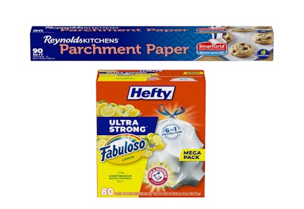 4 Hefty Trash Bags + 1 Parchment Paper Roll