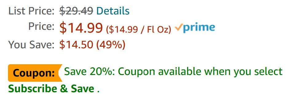 An Amazon price with a coupon