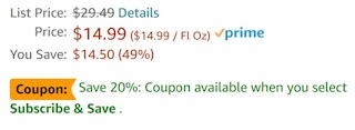 An Amazon price with a coupon