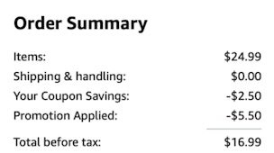 A screenshot of the total