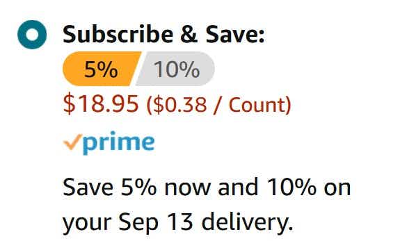 An Amazon subscribe & Save screenshot