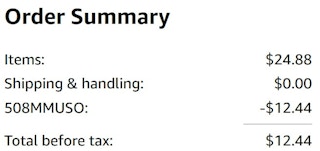 An Amazon order summary ending in $12.44