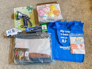a pile of items that came in a woot crap bag