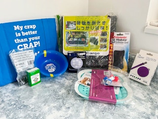 a counter top full of woot items