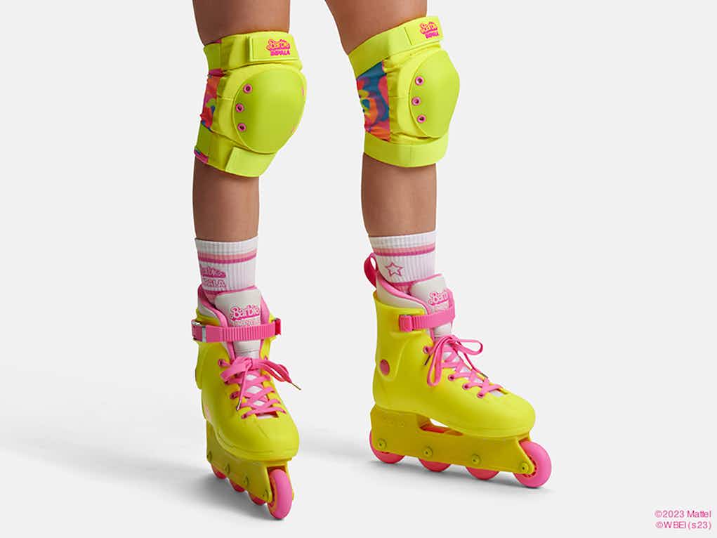 Someone wearing the new Barbie rollerblades from Impala Skate