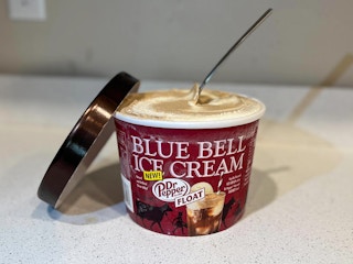 Blue Bell Dr. Pepper Float ice cream on someone's counter