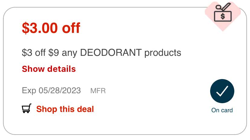 screenshot of a cvs digital store coupon for deodorant