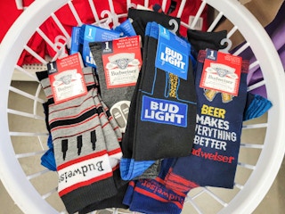 budweiser socks in a basket