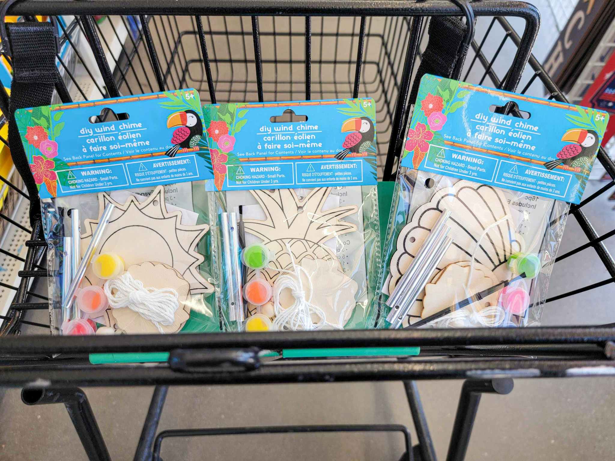 summer themed wind chime kits in a cart