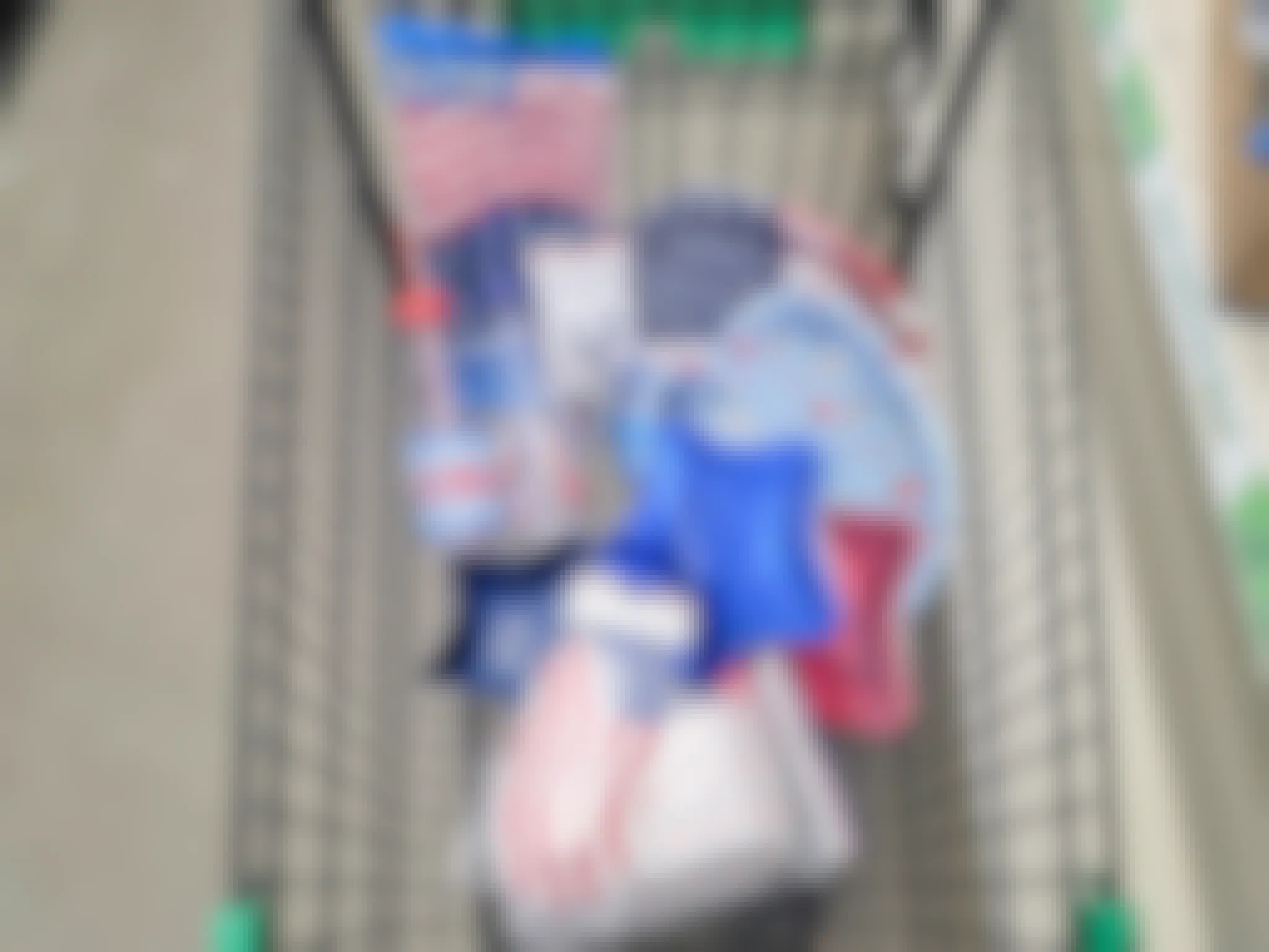 patriotic party supplies in a cart
