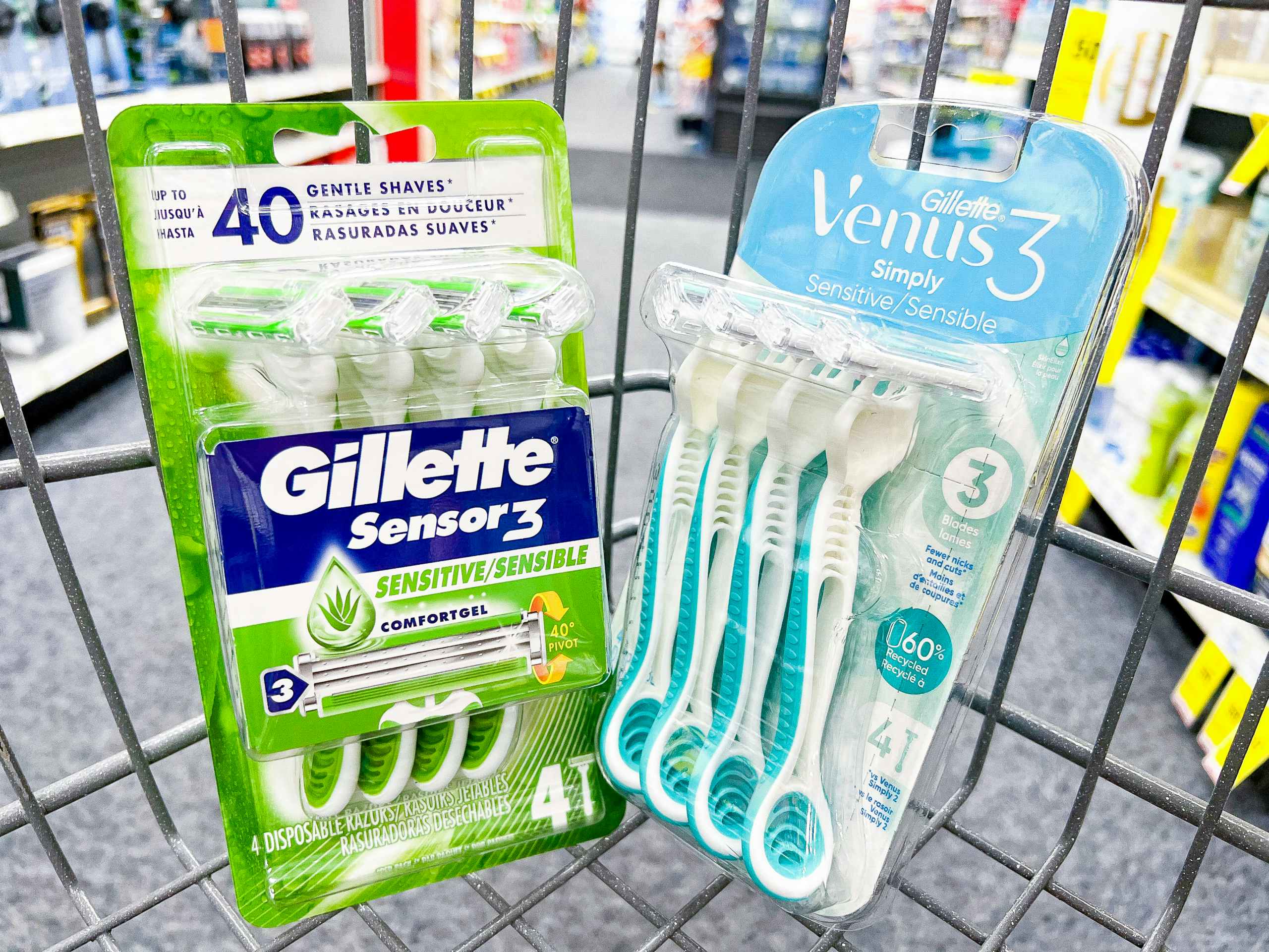 gillette & venus disposable razors in a cvs cart