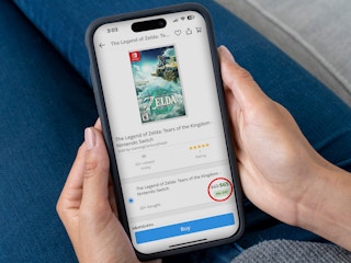 Someone looking at a Groupon offer for the new Legend of Zelda game, Tears of the Kingdom