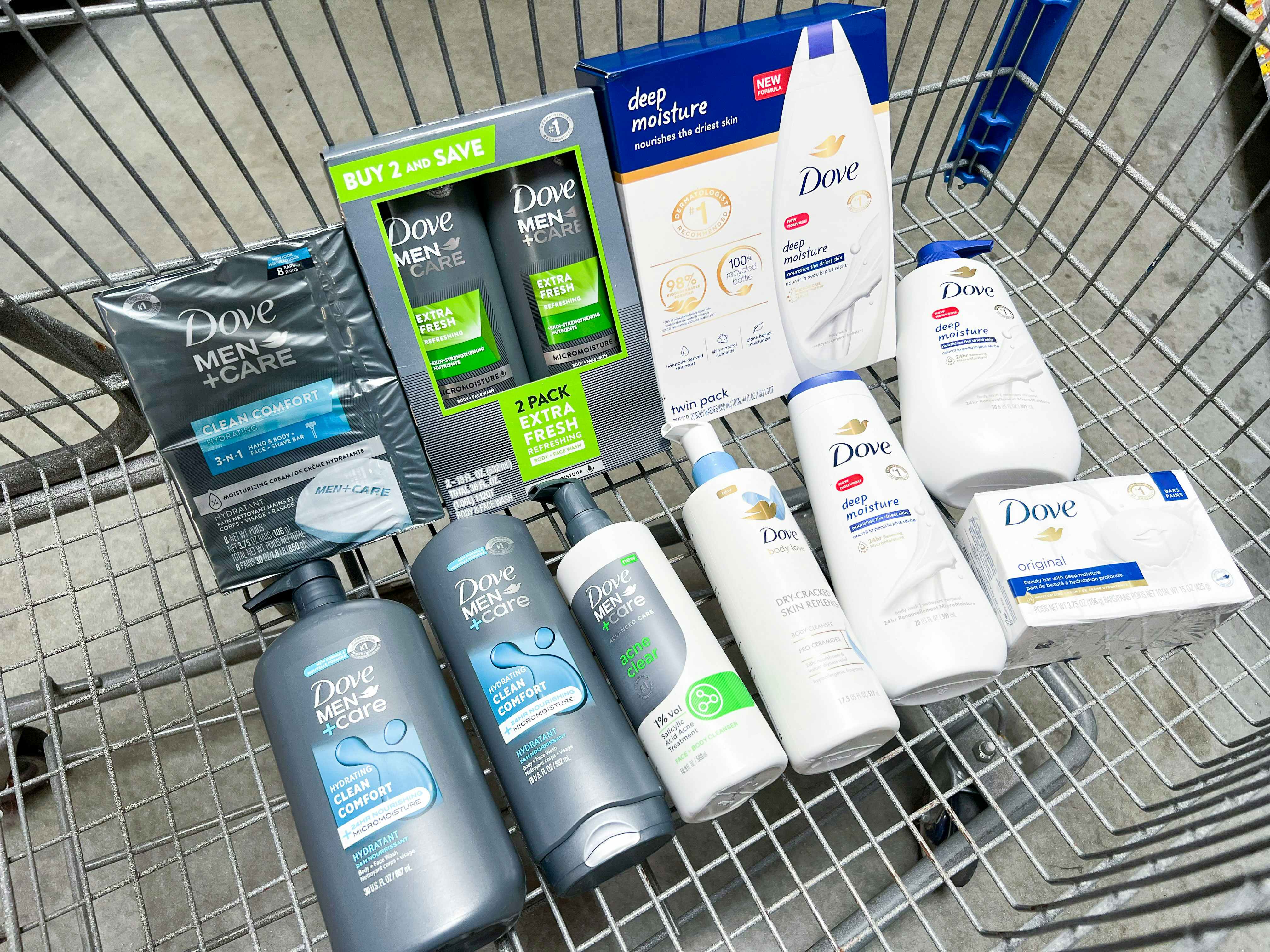 dove and dove men + care body wash, beauty bars soap, body love cleansers, in a cart