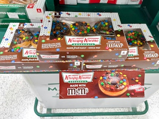 boxes of krispy kreme m&m donuts in store