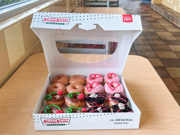 A box of Mother's Day Krispy Kreme doughnuts