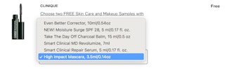 screenshot of clinique free gifts