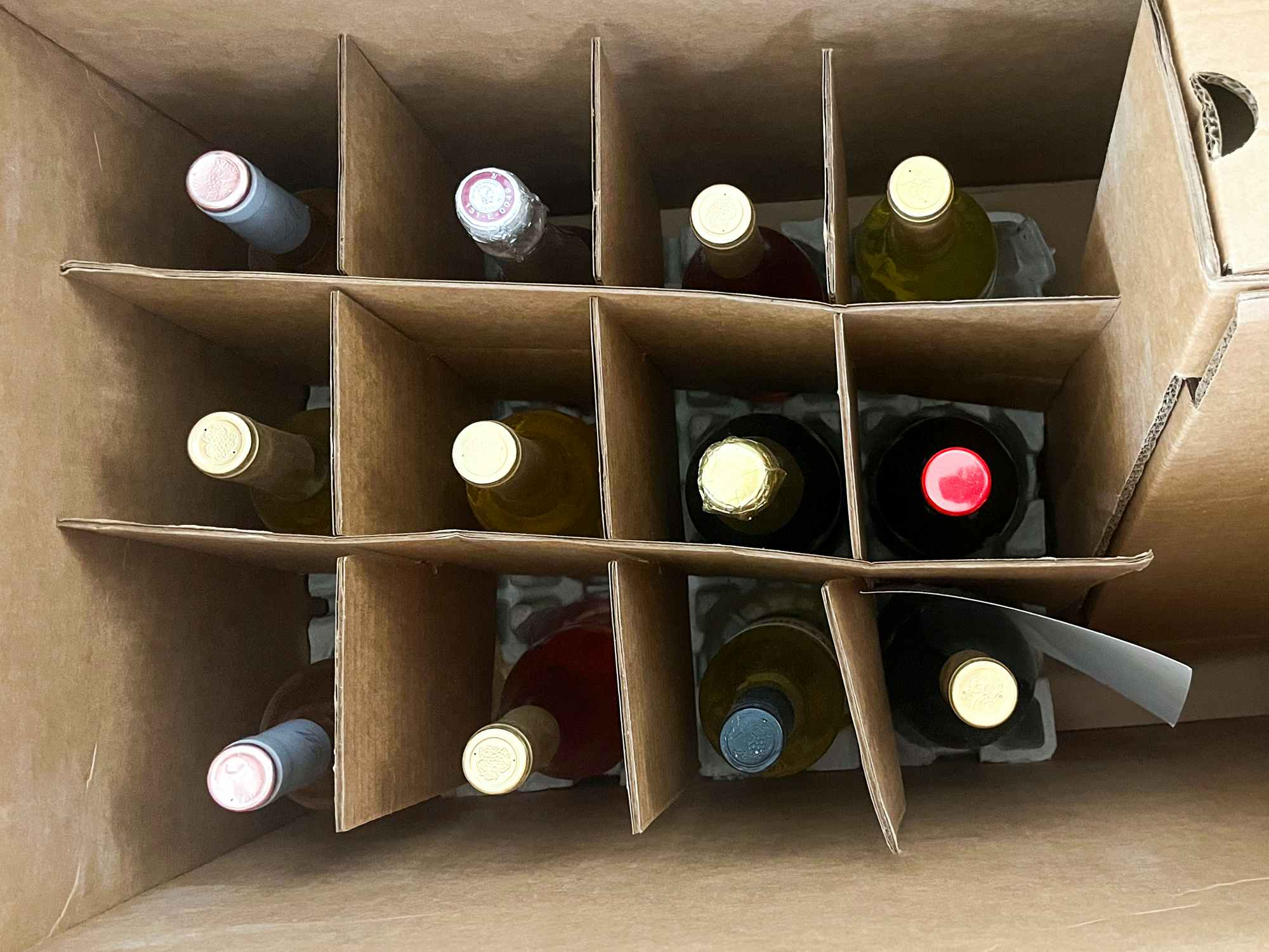 12 bottles of wine packed into a box