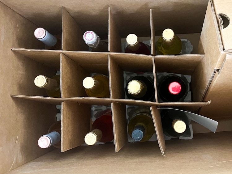 12 bottles of wine packed into a box