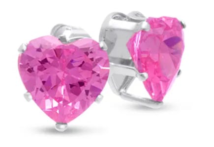 Pink Cubic Zarconia Heart Earrings