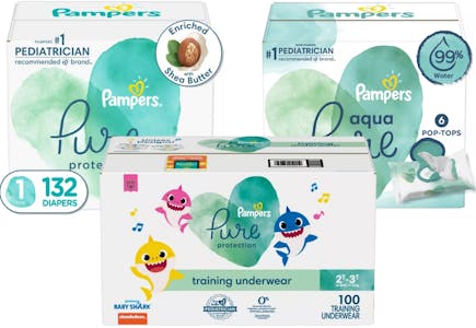 3 Pampers Diapers, Training Underwear & Wipes