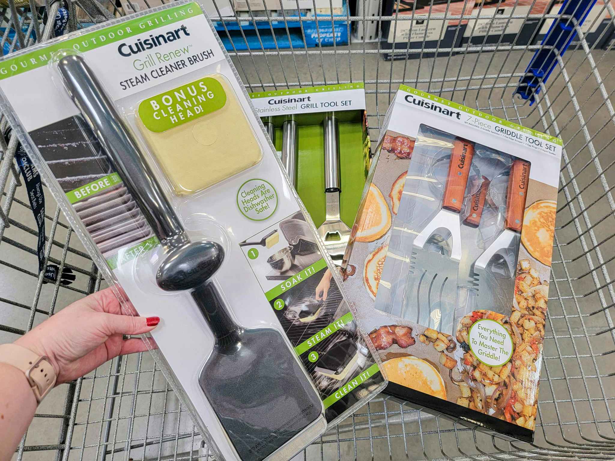grill tools in a cart