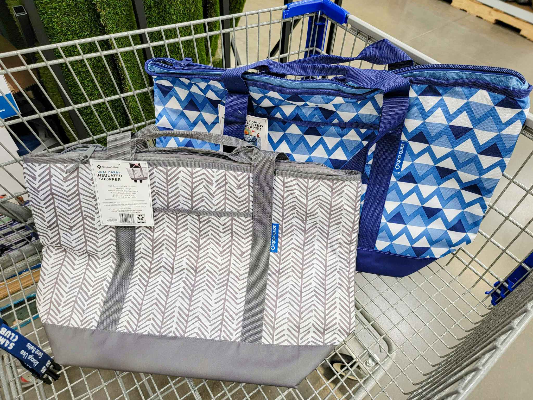 2 shopper tote bags in a cart