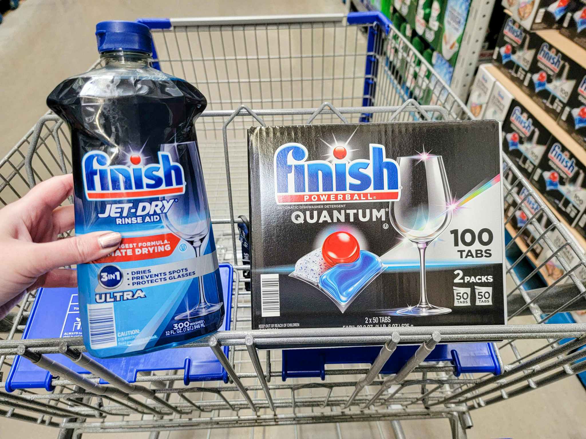 finish dishwashing products in a cart