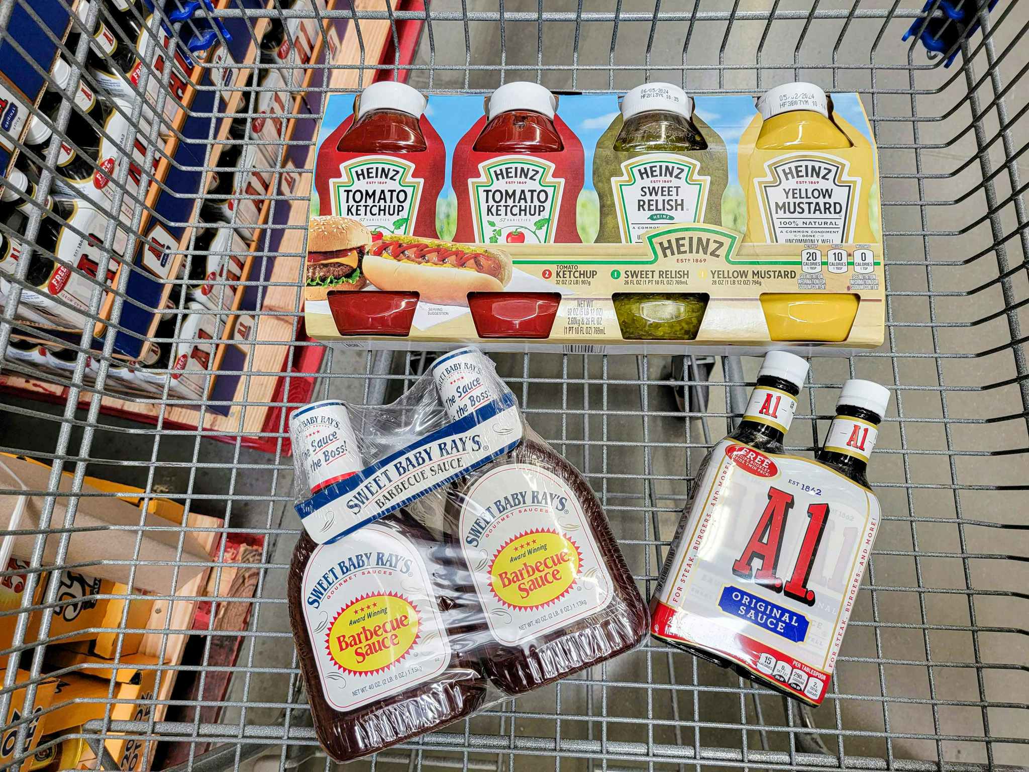 condiments in a cart