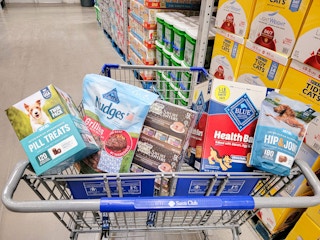 pet supplies in a shopping cart