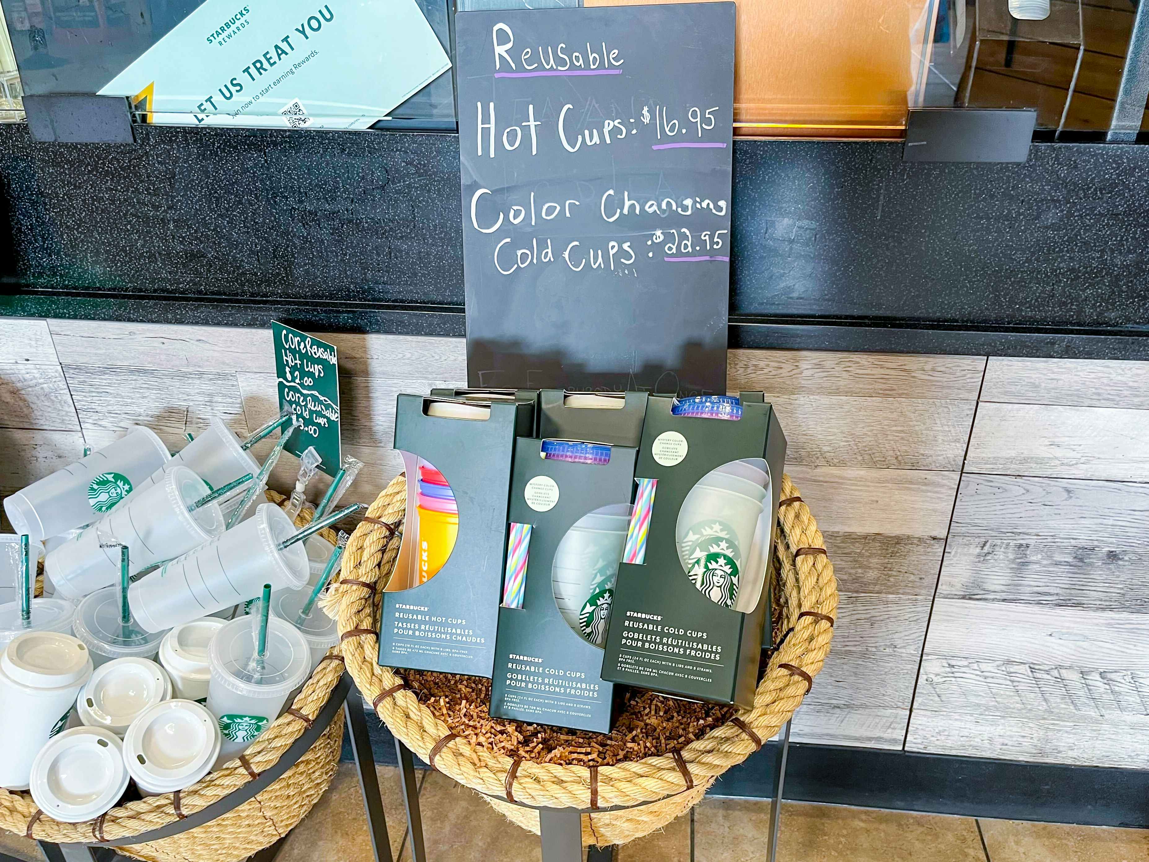 starbucks color changing cold cups in a bin