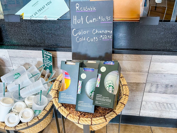starbucks color changing cold cups in a bin