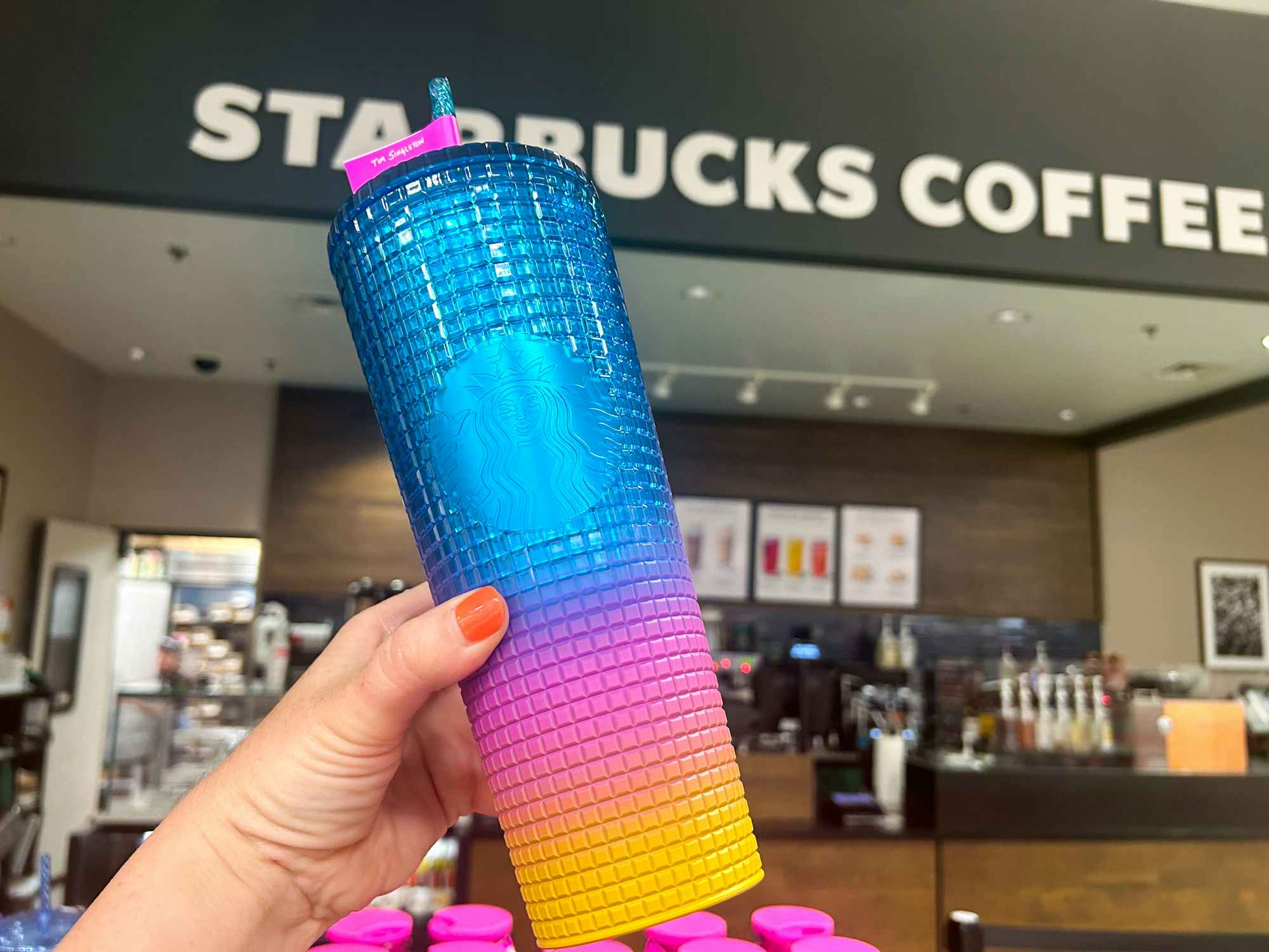 Starbucks USA - Summer 2021 - Disco Ombré Pink Teal Grid Cold Cup (24o —  USShoppingSOS