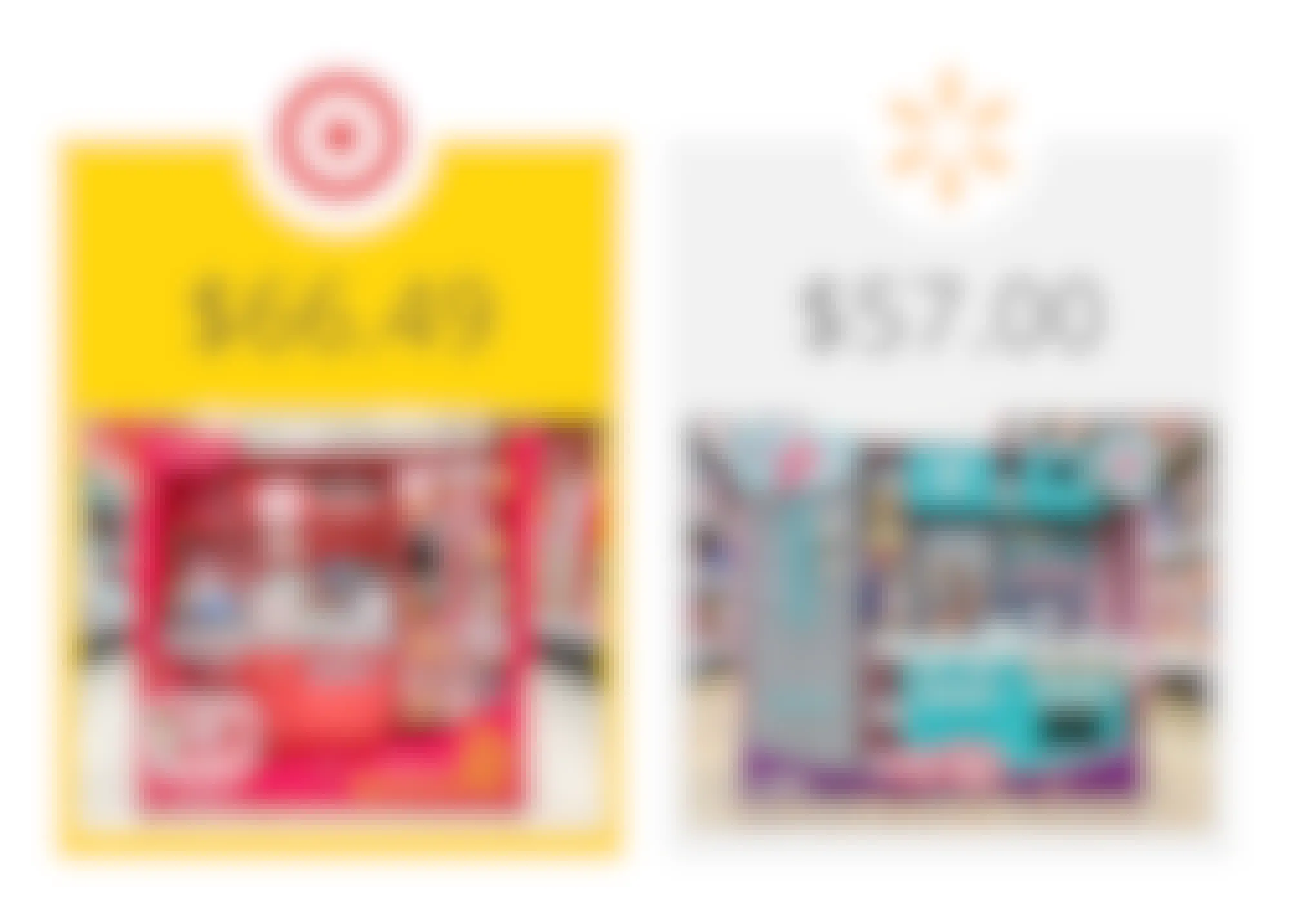 target as the winner on a graphic showing price comparison between target's our generation and walmart's my life as doll kitchens
