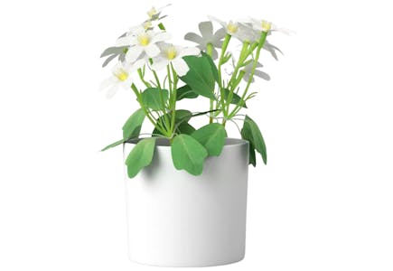Faux White Flower Plant in White Melamine Pot