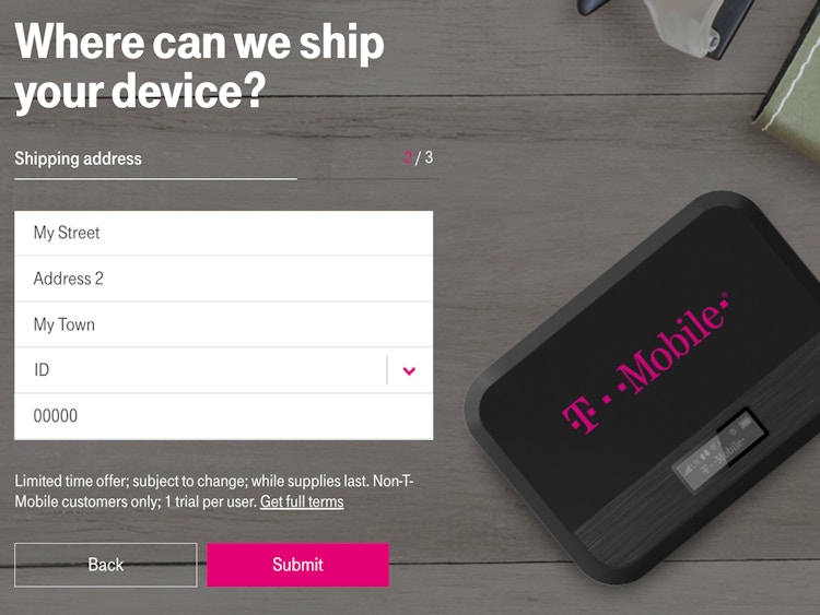 Screenshot showing the free T-Mobile hotspot trial