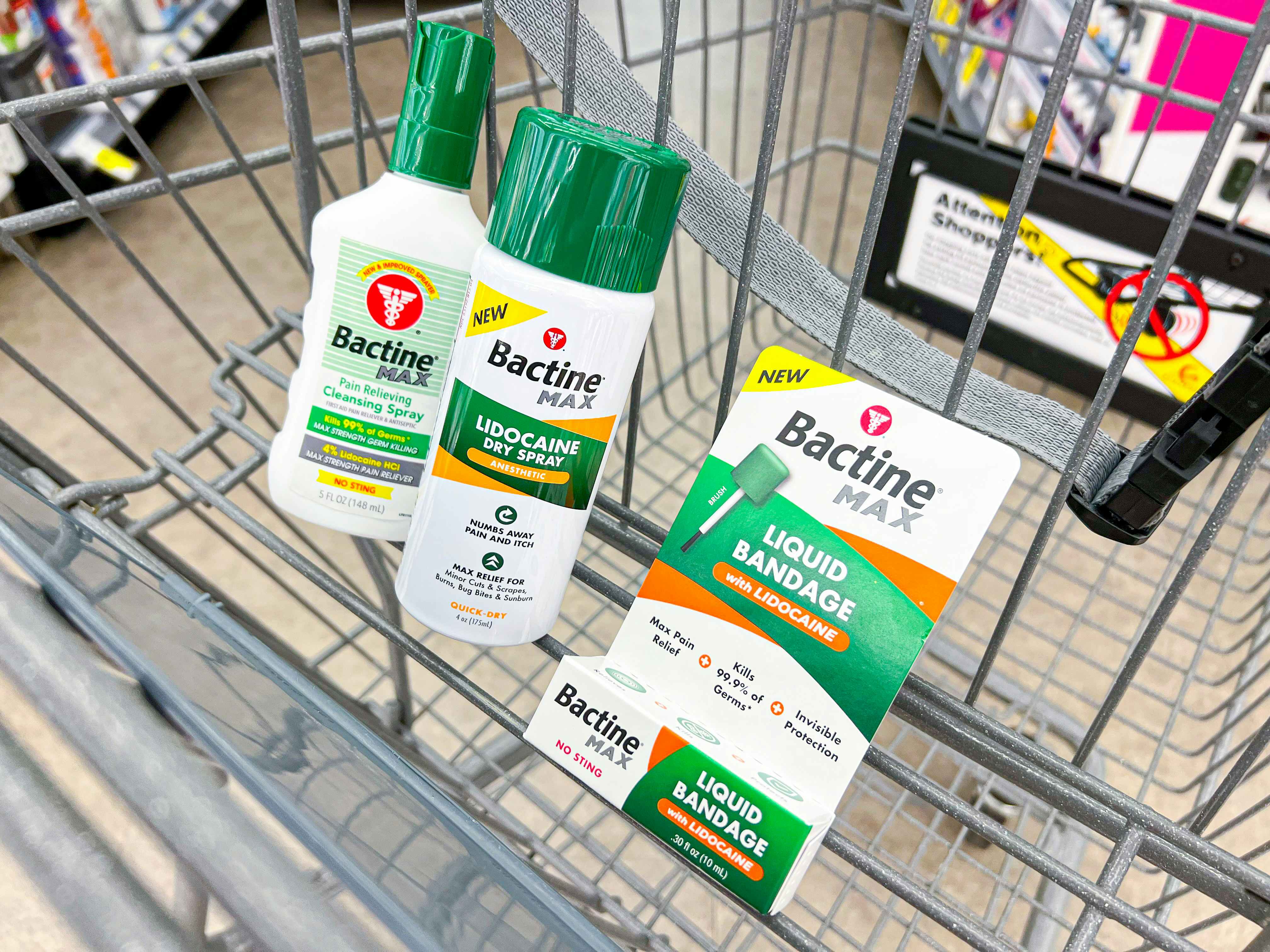 Bactine Max products in a Walgreens cart