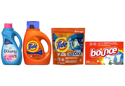 Tide, Bounce & Downy: $3.24 Each