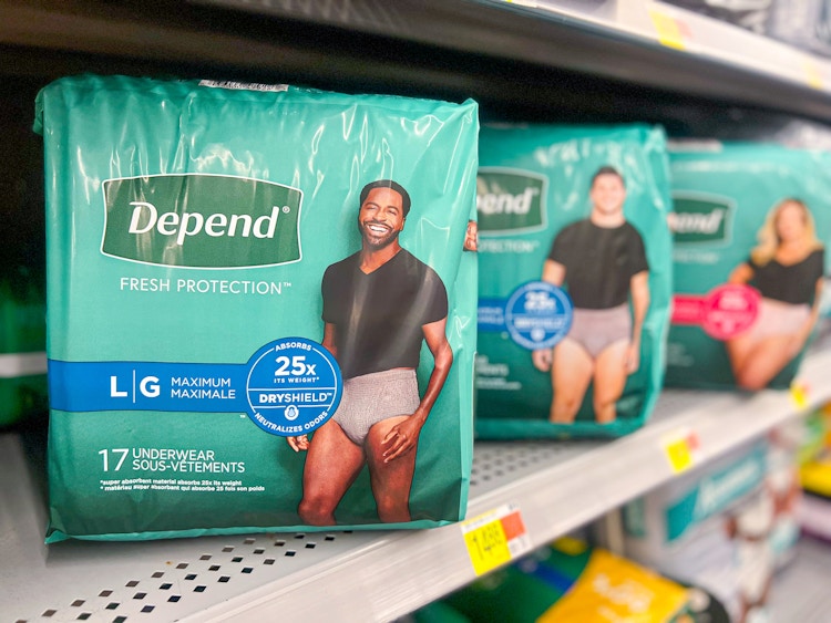 depend fresh protection on a walmart shelf