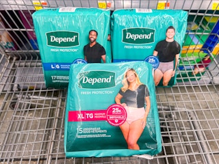 depend fresh protection underwear in a walmart cart
