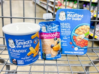 gerber baby food in a shopping cart