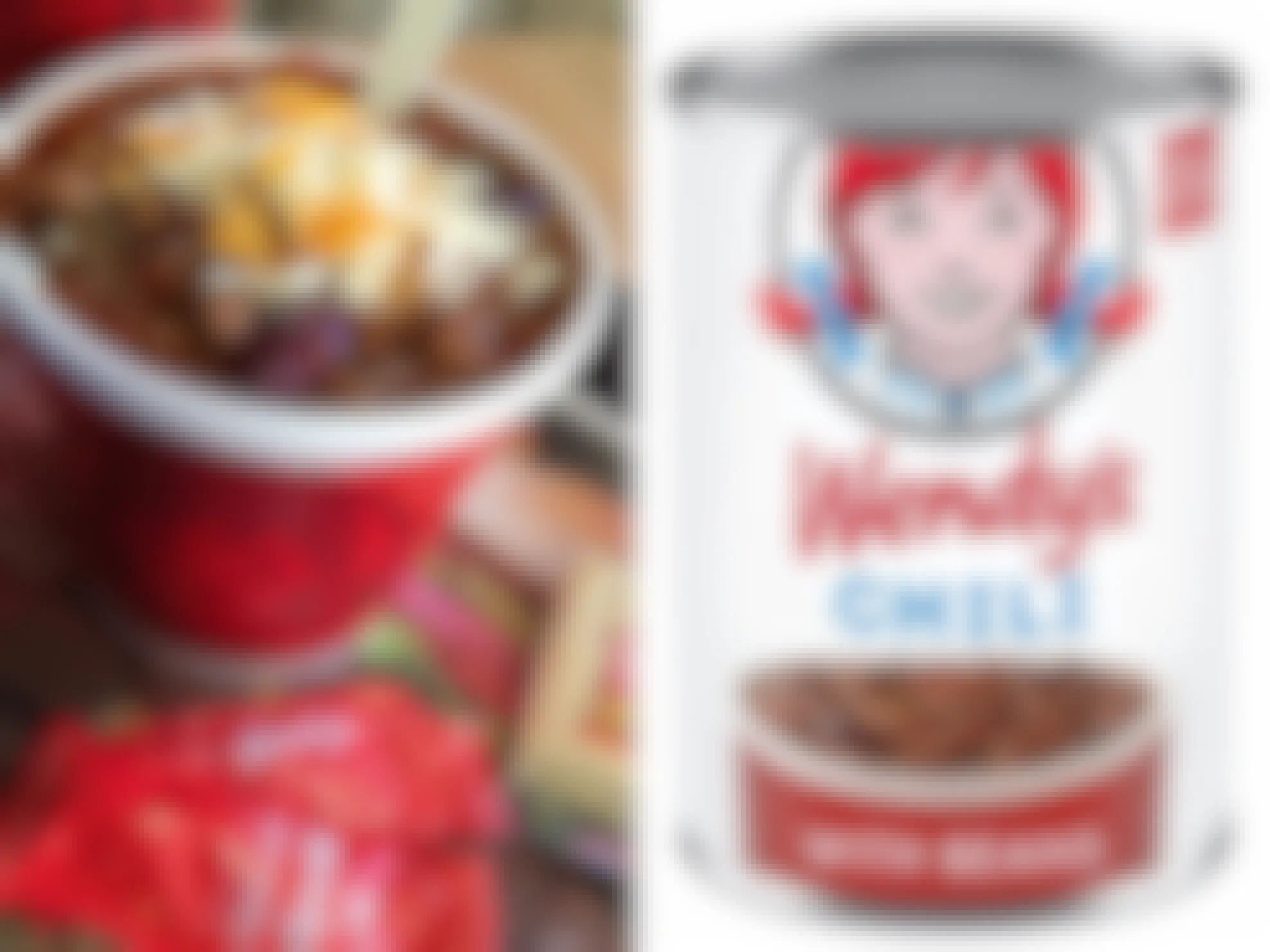 a side by side comparison of wendy's canned chili vs wendy's restaurant chili