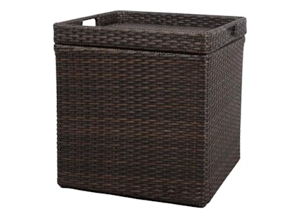 Storage Patio Accent Table With Removable Wicker Top