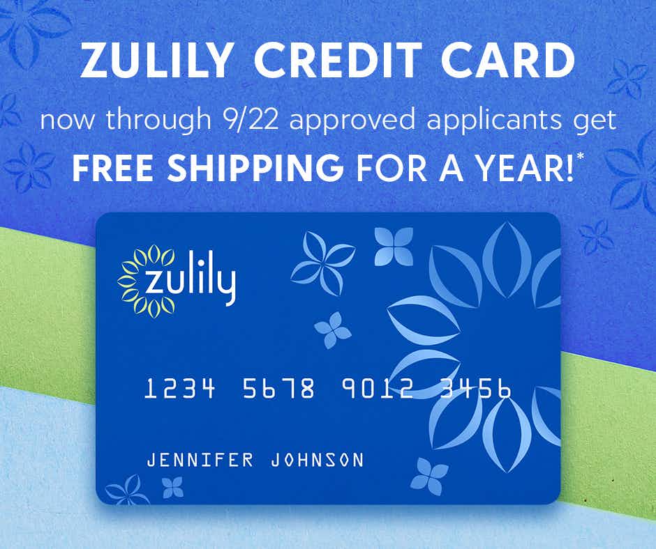 Zulily credit card behind a blue green background