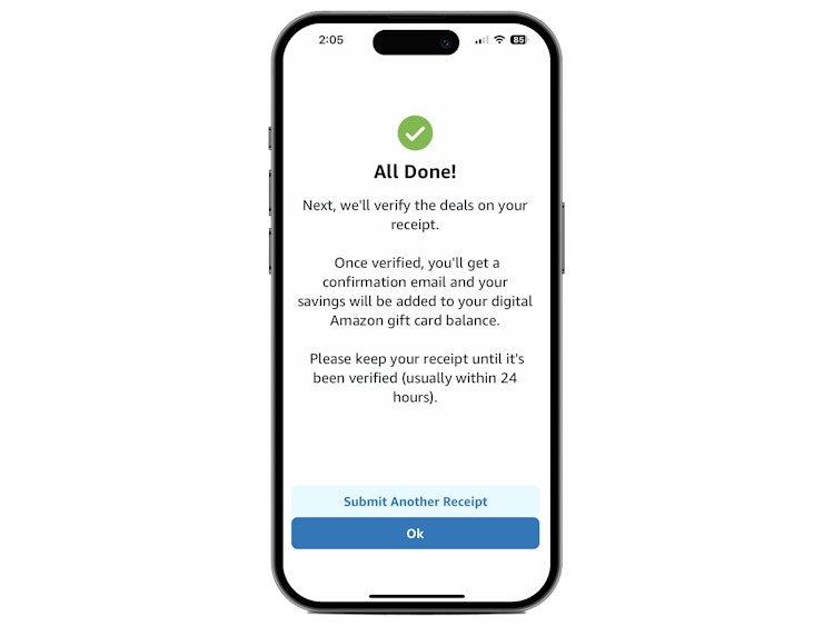 screenshot of a rebate claim confirmation in the alexa app