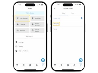screenshots of how to create a shopping list in the alexa app