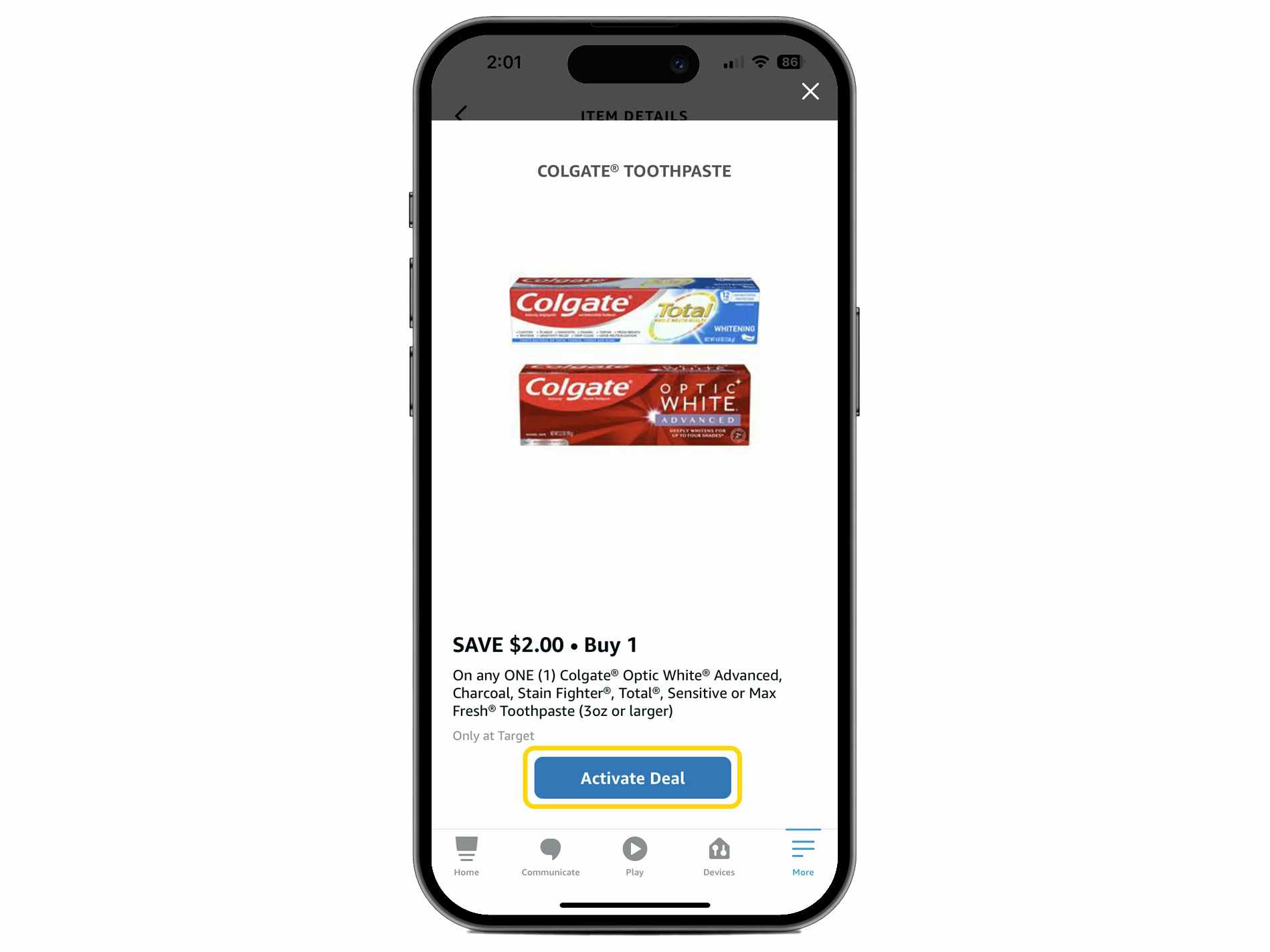 screenshot of a colgate rebate offer in the alexa app