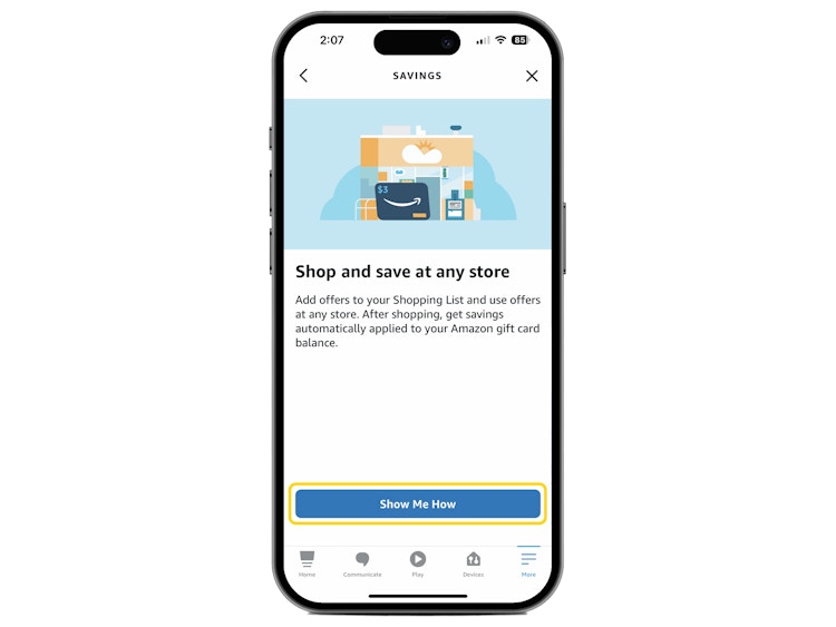 screenshot of how to shop at any store for rebates on the alexa app