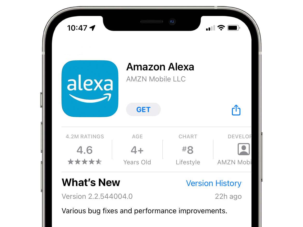 iphone with screenshot of alexa app in app store