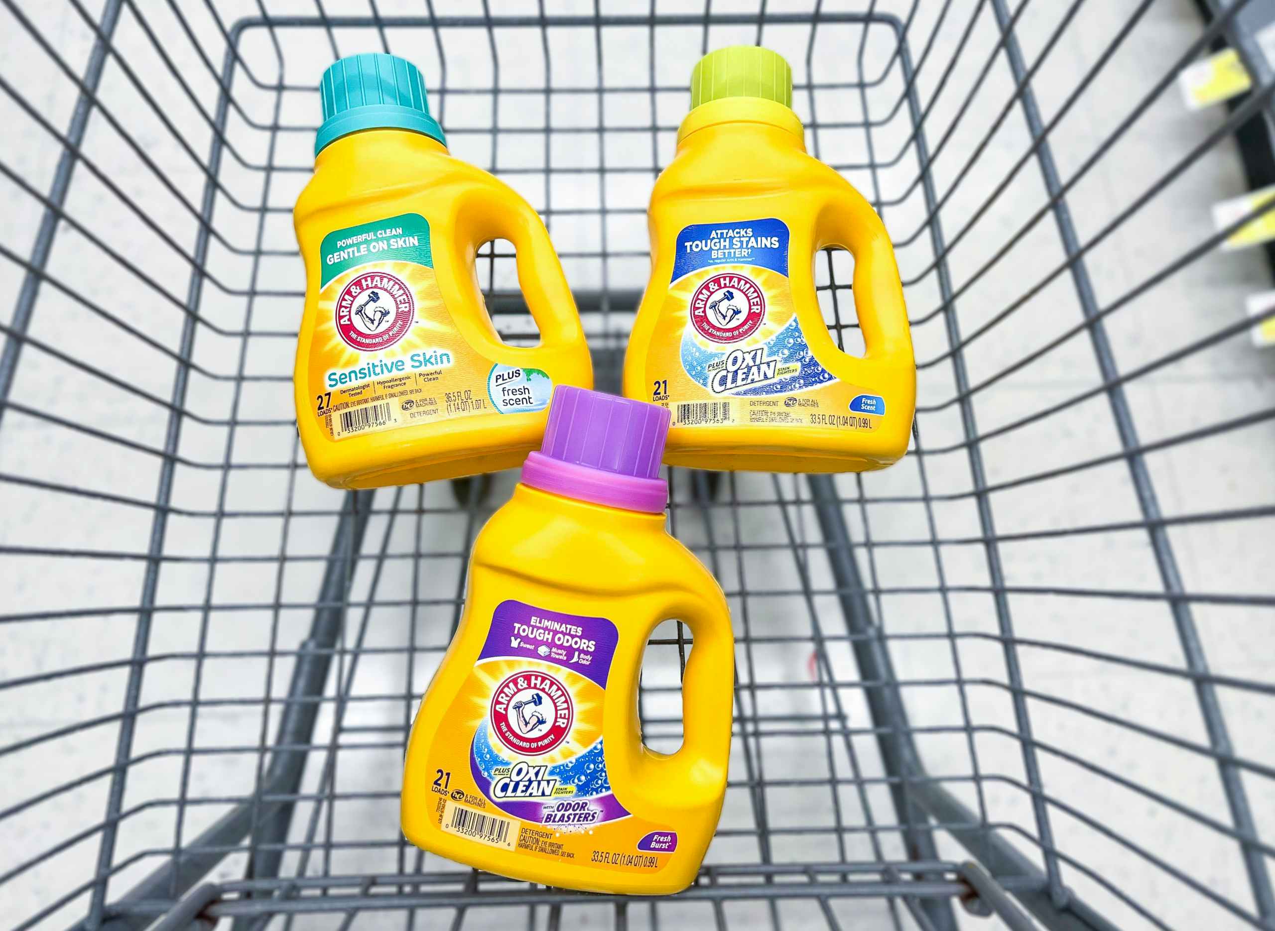 arm and hammer laundry detergent in a cart